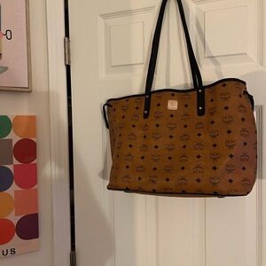 MCM Brown and Black Logo Tote Bag